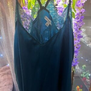 Elegant Teal Lace Trim Nightgown